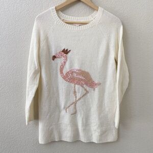 LC Lauren Conrad Sequin Flamingo Sweater Size XS Ivory Long Sleeves